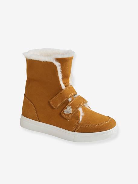 Convertible Fur-Lined Leather Boots, for Girls Camel - vertbaudet enfant 