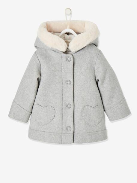 Coat with Hood for Baby Girls Light Grey+taupe - vertbaudet enfant 