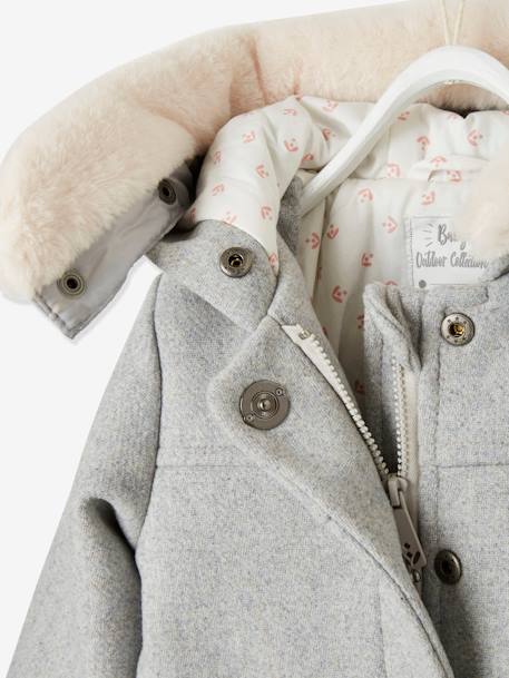 Manteau à capuche bébé fille gris clair chine+taupe - vertbaudet enfant 