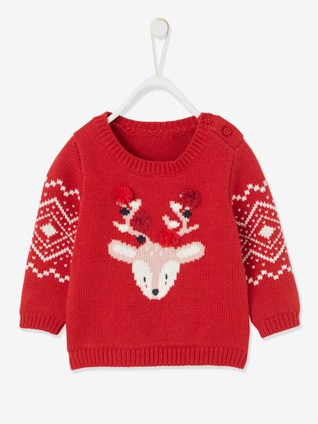 Pull de Noël bébé mixte motif renne rouge brique - vertbaudet enfant 