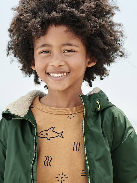 Windcheater with Sherpa-Lined Hood for Boys caramel+khaki+navy blue+olive - vertbaudet enfant 