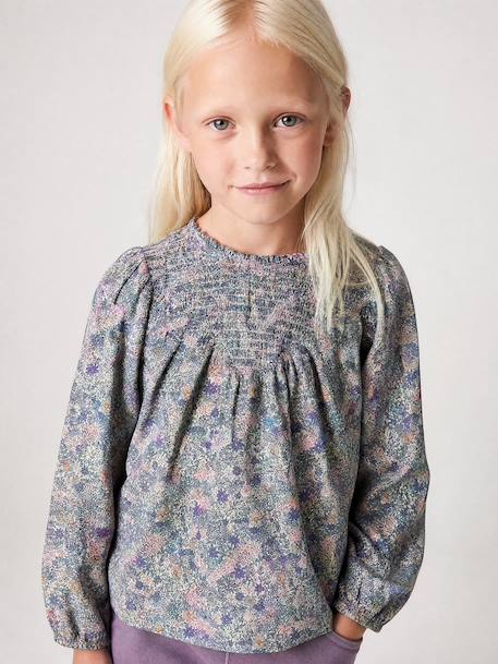 Blouse fille manches smockées ivoire+rose pâle+vanille+vert sauge - vertbaudet enfant 