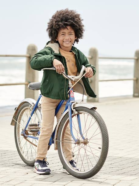Windcheater with Sherpa-Lined Hood for Boys caramel+khaki+navy blue+olive - vertbaudet enfant 
