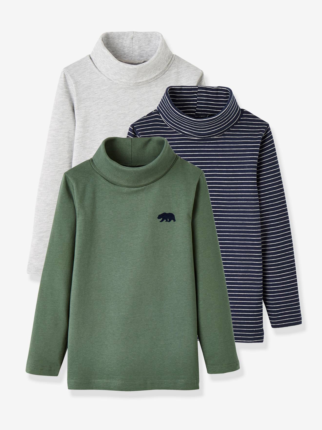 Vertbaudet Pack of 3 Assorted Polo-Neck Tops for Boys Light Grey