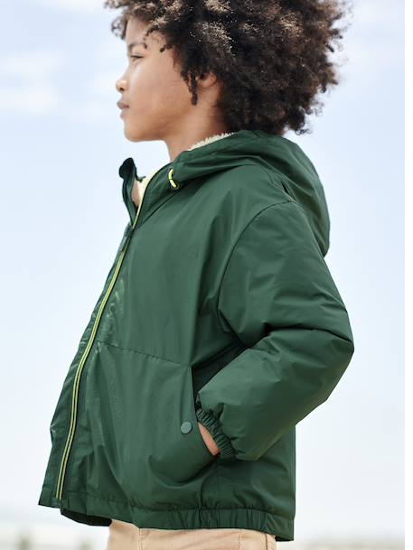 Windcheater with Sherpa-Lined Hood for Boys caramel+khaki+navy blue+olive - vertbaudet enfant 