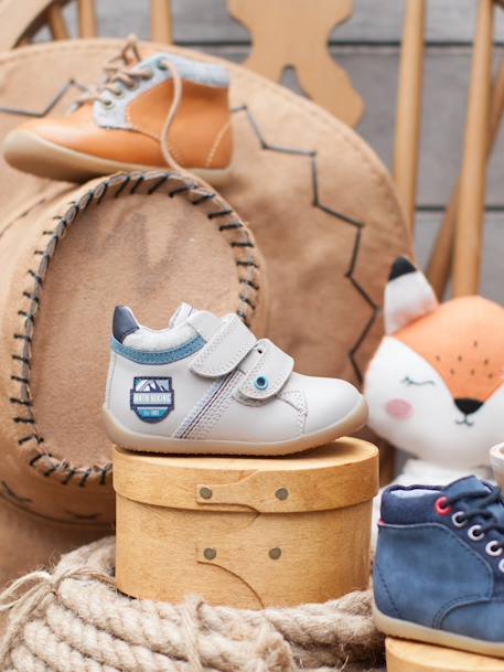 Leather Ankle Boots for Baby Boys, Designed for First Steps Light Grey - vertbaudet enfant 