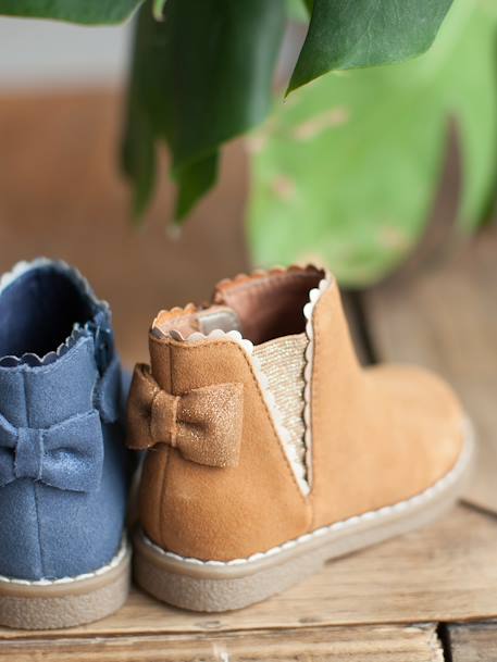 Boots bébé fille cuir zippées beige imprimé+bordeaux+CAMEL+marine+noir - vertbaudet enfant 