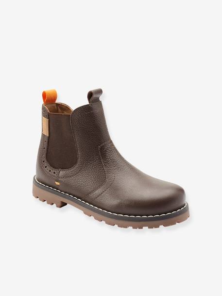 Leather Boots with Faux Fur for Boys, Designed for Autonomy Brown - vertbaudet enfant 