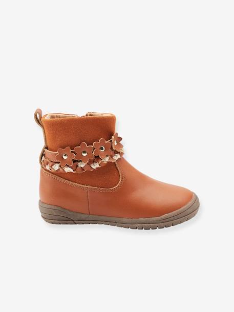 Leather Boots for Girls, Designed for Autonomy Brown - vertbaudet enfant 