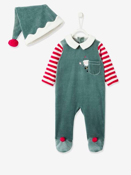 Unisex Christmas Set, Sleepsuit + Beanie, for Babies Green - vertbaudet enfant 
