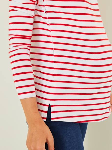 T-shirt marinière de grossesse et d'allaitement Blanc rayé rouge - vertbaudet enfant 