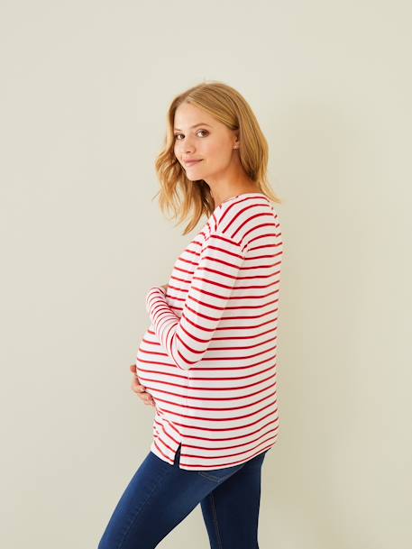 T-shirt marinière de grossesse et d'allaitement Blanc clair rayé marine+Blanc rayé rouge - vertbaudet enfant 