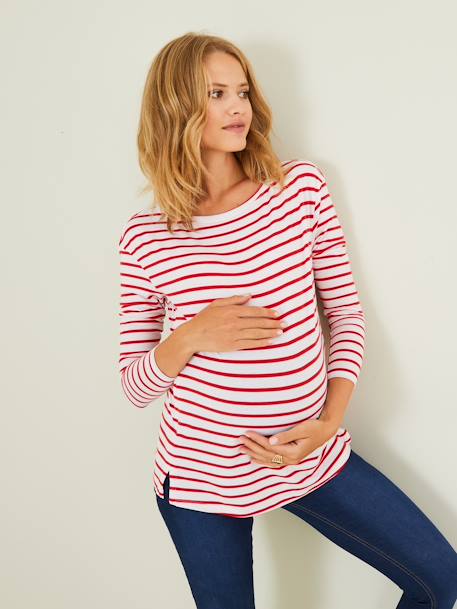 Crossover Top, Maternity & Nursing Special Red Stripes - vertbaudet enfant 