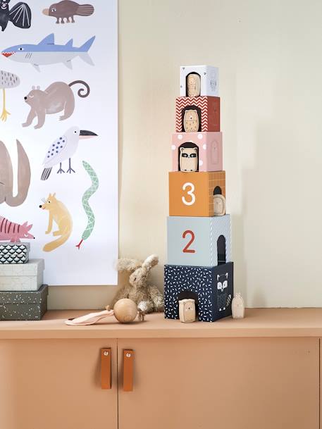 Wooden Cube Tower + Animals Multi - vertbaudet enfant 
