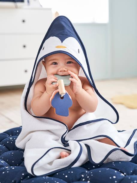 Coffret cape de bain + gant Pingouin blanc / bleu - vertbaudet enfant 