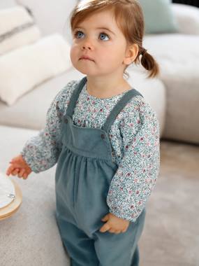 Baby-Dungarees & All-in-ones-Blouse & Corduroy Dungarees Combo for Baby Girls