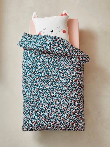 Parure housse de couette + taie d'oreiller enfant CHAT WAOU bleu / multicolore - vertbaudet enfant 