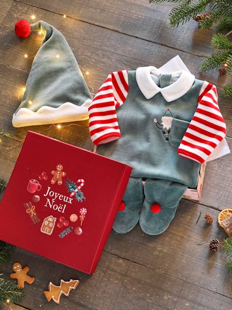 Unisex Christmas Set, Sleepsuit + Beanie, for Babies Green - vertbaudet enfant 