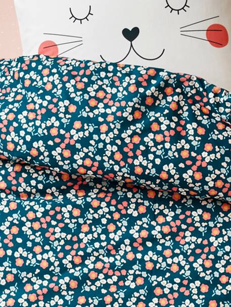 Duvet Cover + Pillowcase Set for Children, Chat Waou Theme Dark Blue - vertbaudet enfant 