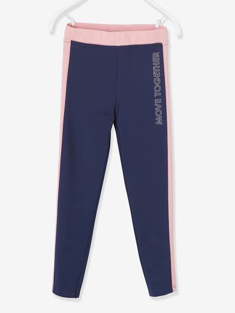 Sports Leggings with Stripe Down the Sides, for Girls Dark Blue+marl grey+navy blue+rosy - vertbaudet enfant 