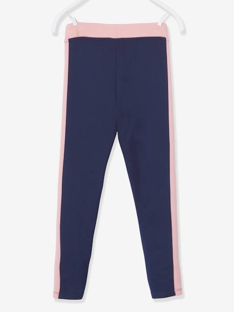 Sports Leggings with Stripe Down the Sides, for Girls Dark Blue+GREEN LIGHT SOLID WITH DESIGN+Light Pink+PURPLE DARK SOLID WITH DESIGN - vertbaudet enfant 