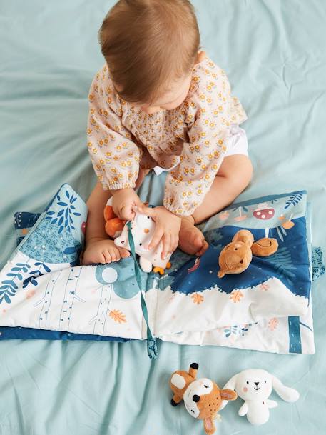 Livre bébé d'éveil + peluches en velours Forêt enchantée multicolore - vertbaudet enfant 