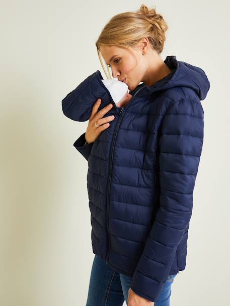 Lightweight Padded Jacket, Adaptable for Maternity & Post-Maternity Dark Blue+GREEN DARK SOLID - vertbaudet enfant 