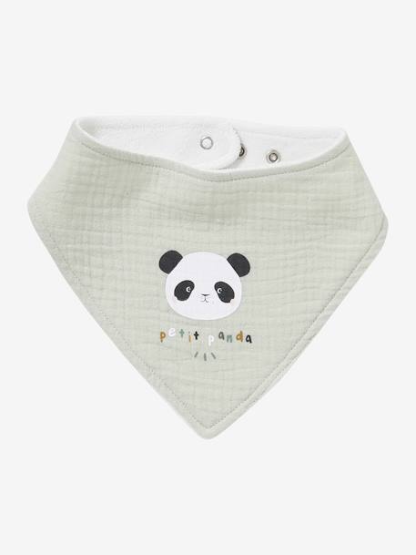 Lot 3 bavoirs bandanas en gaze de coton beige imprimé+BLANC+bleu grisé+cappuccino+écru+lot renard+lot vert panda+rose pâle+vert sauge - vertbaudet enfant 