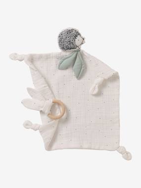 Doudou carré en coton bio* et polyester + hochet rond LOVELY NATURE  - vertbaudet enfant