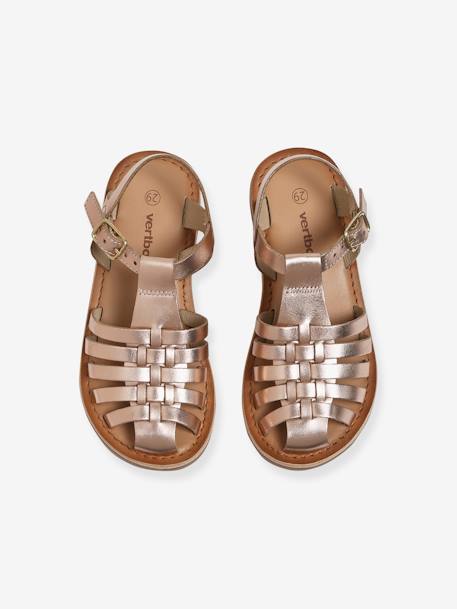 Leather Sandals for Girls Rose Gold - vertbaudet enfant 