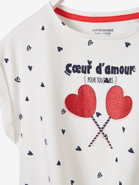 Hearts T-Shirt with Iridescent Detail for Girls White/Print - vertbaudet enfant 