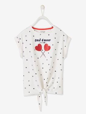 Girls-Hearts T-Shirt with Iridescent Detail for Girls