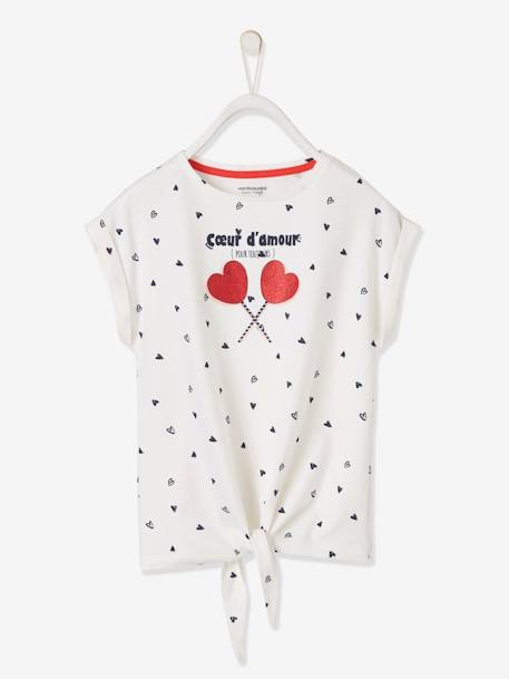 Hearts T-Shirt with Iridescent Detail for Girls White/Print - vertbaudet enfant 