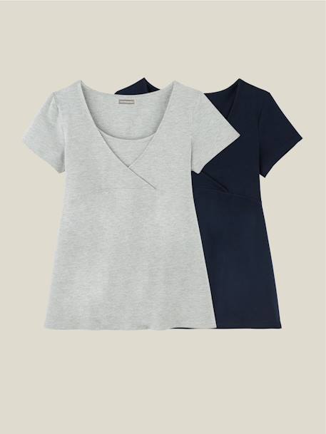 Lot de 2 T-shirts cache-coeur grossesse et allaitement LOT MARINE/GRIS+noir - vertbaudet enfant 