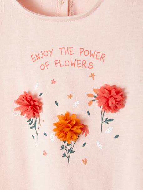 T-Shirt with Flowers in Relief, for Babies ecru+Light Pink - vertbaudet enfant 
