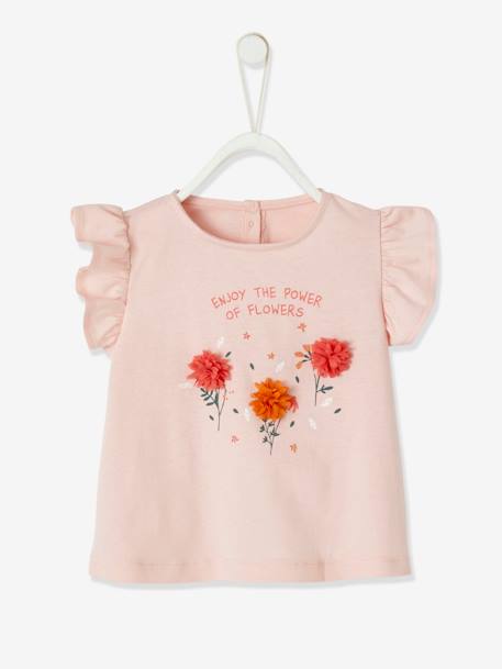 T-shirt avec fleurs en relief bébé écru+rose grisé - vertbaudet enfant 