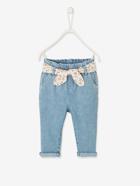 Jeans with Fabric Belt, for Babies Light Denim Blue - vertbaudet enfant 