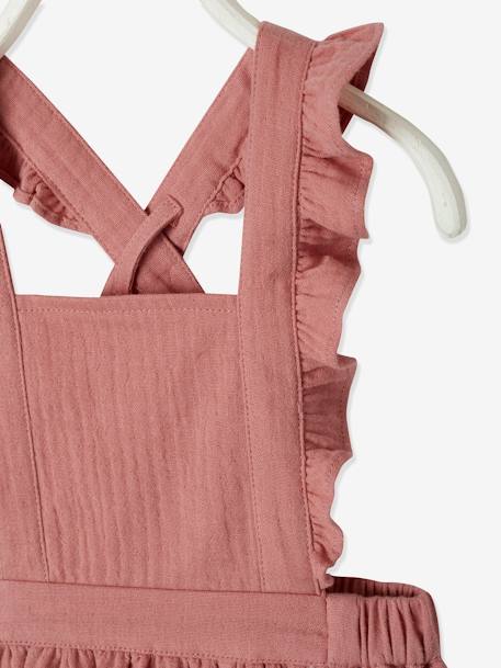 Robe bébé en gaze de coton bretelles à volants vert d'eau+vieux rose - vertbaudet enfant 