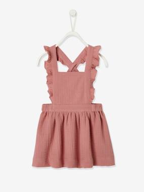 -Dungaree Dress in Cotton Gauze, for Babies