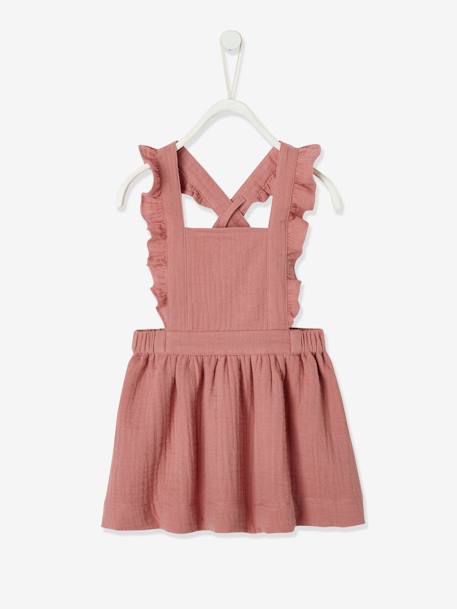 Robe bébé en gaze de coton bretelles à volants vert d'eau+vieux rose - vertbaudet enfant 