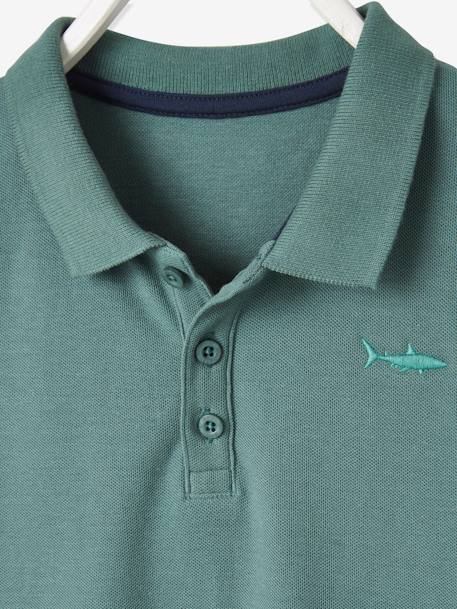 Polo garçon manches courtes broderie poitrine blanc+bleu+jaune pâle+kaki clair+MARINE+terracotta - vertbaudet enfant 