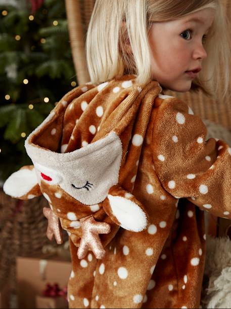 Plush-effect Reindeer Onesie for Girls Brown/Print - vertbaudet enfant 