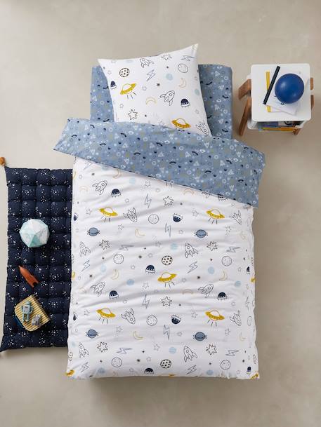 Children's Duvet Cover + Pillowcase Set Basics, Cosmos Theme Blue/Print - vertbaudet enfant 