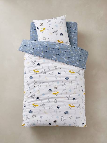 Children's Duvet Cover + Pillowcase Set Basics, Cosmos Theme Blue/Print - vertbaudet enfant 