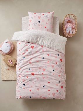 Linge de lit & Déco-Parure housse de couette et taie d'oreiller enfant COEURS EN FETE