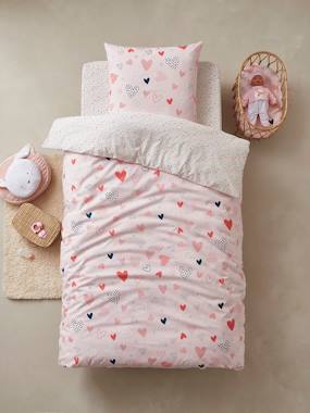 Linge de lit & Déco-Linge de lit enfant-Parure housse de couette + taie d'oreiller essentiels enfant COEURS EN FETE