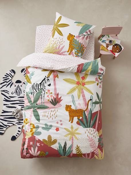 Children's Duvet Cover + Pillowcase Set, PINK JUNGLE White - vertbaudet enfant 