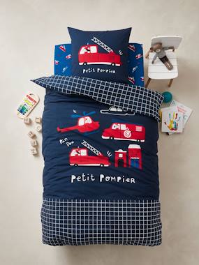 Bedding & Decor-Child's Bedding-Duvet Cover + Pillowcase Set for Children, 'Petit Pompier' Theme