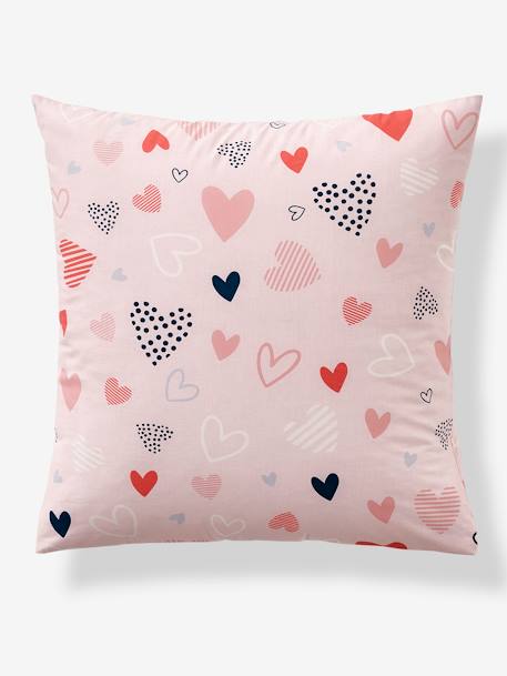 Children's Duvet Cover + Pillowcase Set, Happy Hearts Theme, Basics Light Pink/Print - vertbaudet enfant 