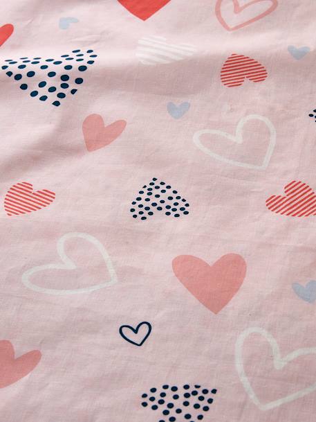 Children's Duvet Cover + Pillowcase Set, Happy Hearts Theme, Basics Light Pink/Print - vertbaudet enfant 
